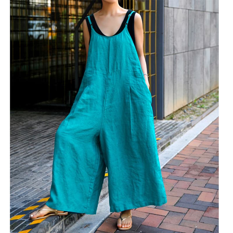 リネン素材のゆったりサロペット