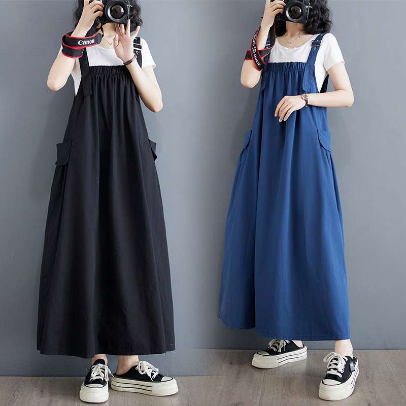 ゆったりサロペットワンピース マキシ丈