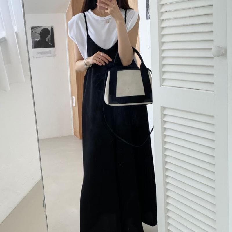 レディース ワイドレッグ サロペット オーバーオール 着痩せ