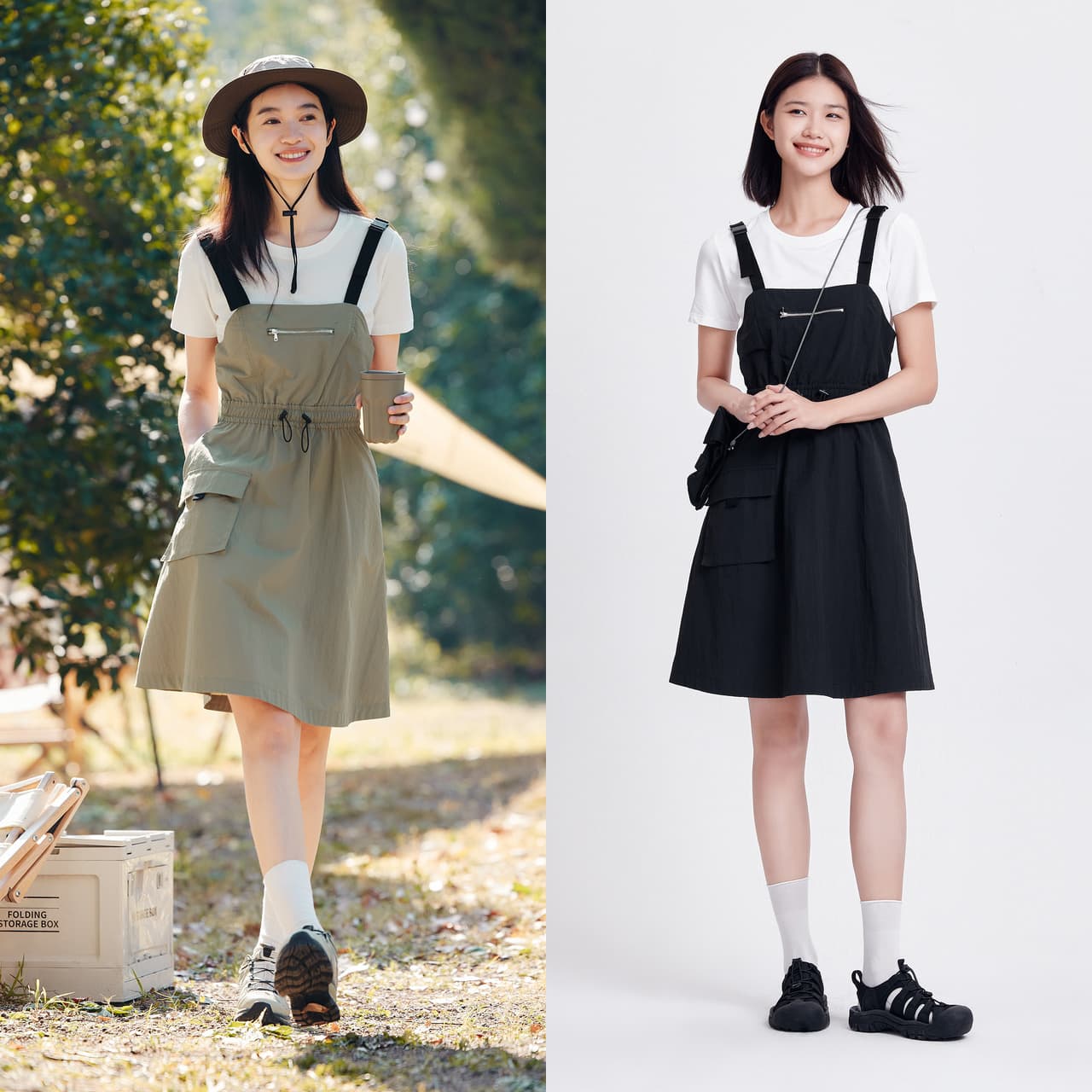 サロペットポケット付きアウトドアサロペットワンピース