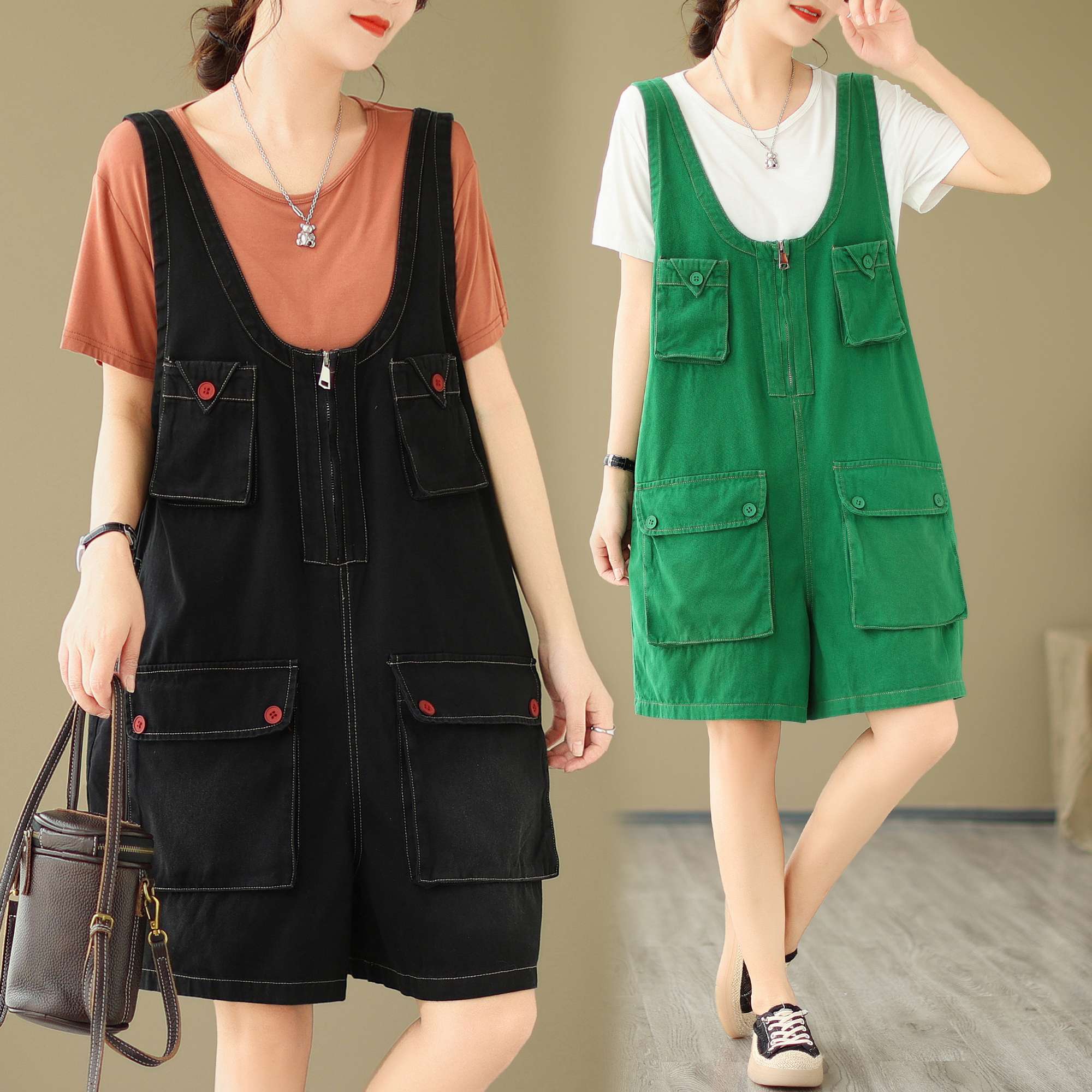 サロペット ポケット付きカジュアルレトロオーバーオール