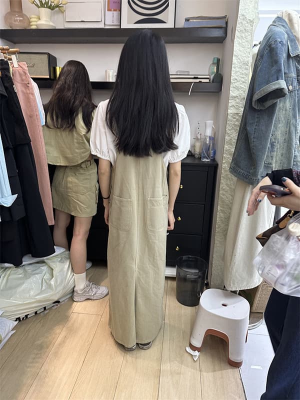 マキシ丈サロペットスカート ゆったり体型カバー ロング丈ワンピース