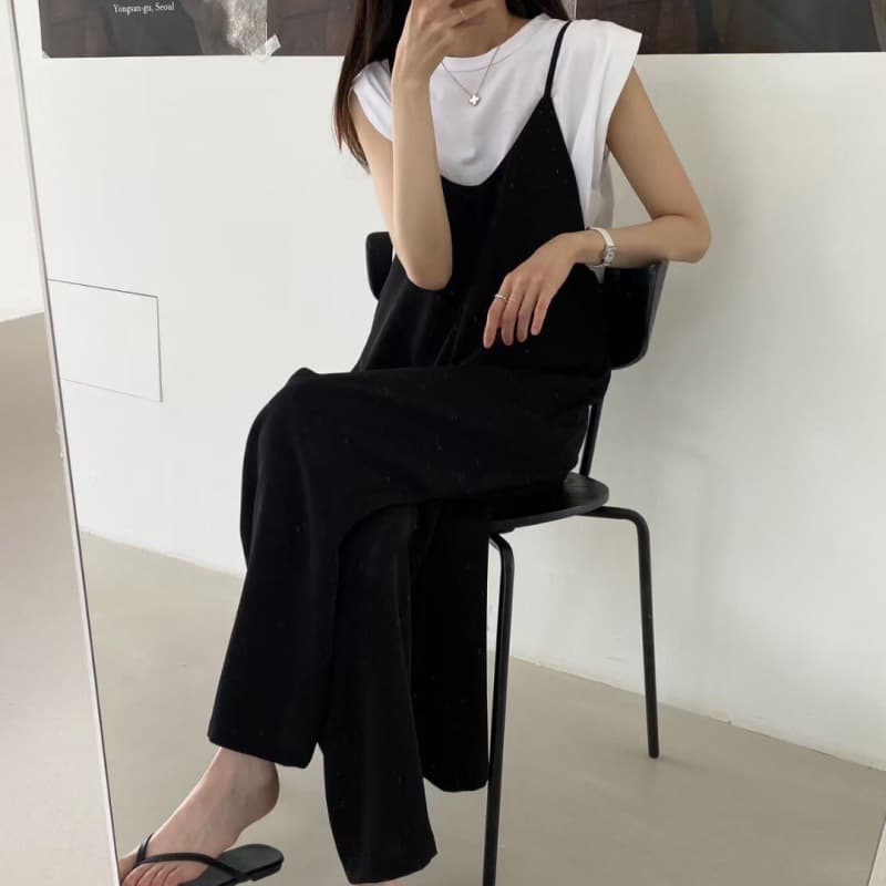 レディース ワイドレッグ サロペット オーバーオール 着痩せ