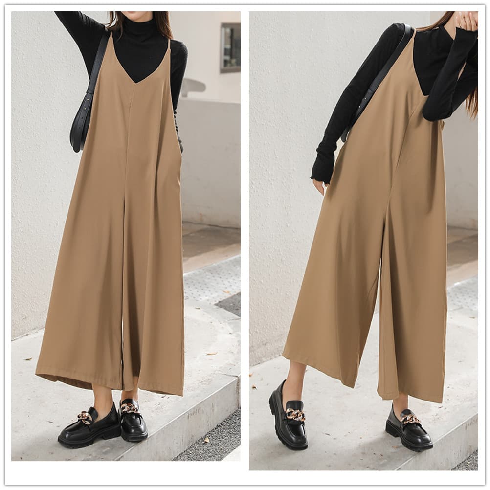 サロペット風オールインワン ワイドパンツ レディース体型カバー