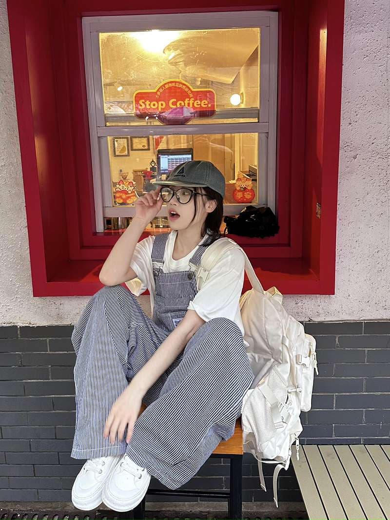 ゆったりストライプサロペット レトロスタイル
