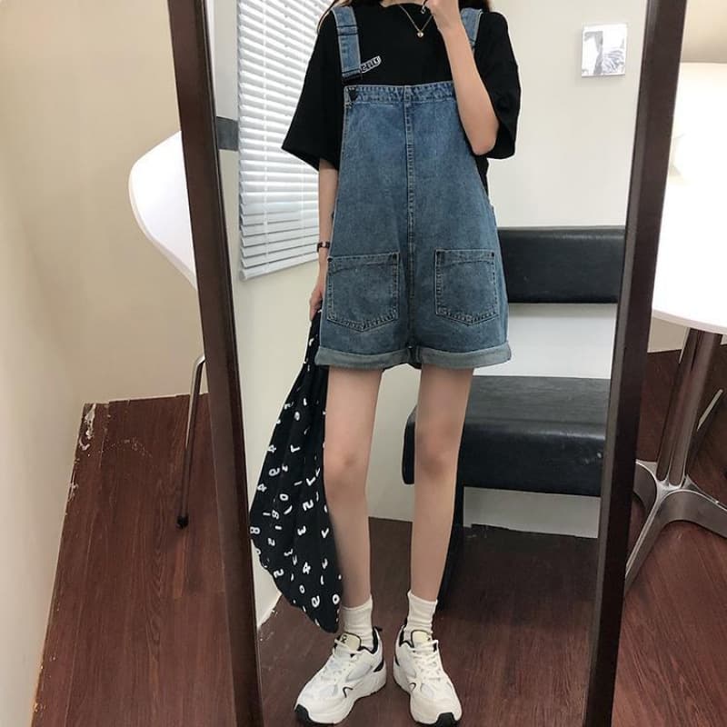 サロペット ゆったりショート丈サロペット