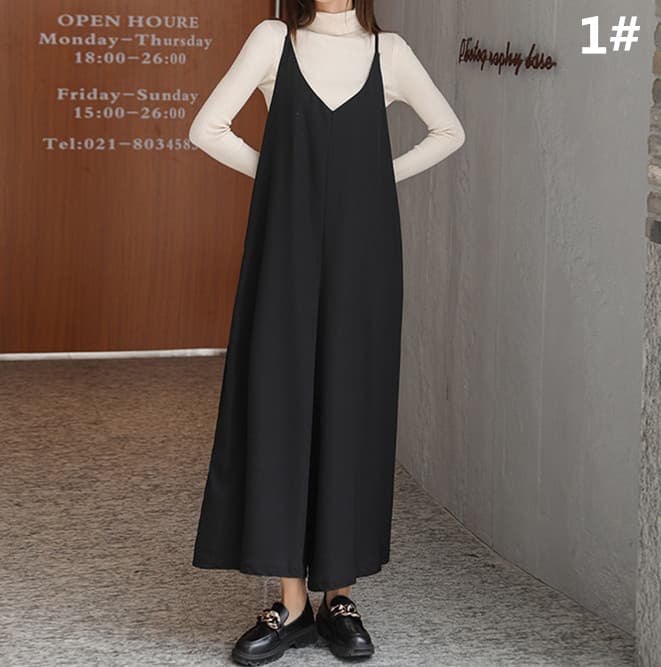サロペット風オールインワン ワイドパンツ レディース体型カバー