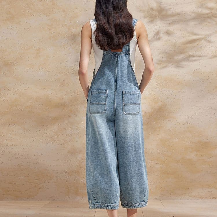 サロペットパンツ ゆったりシルエット 夏向け デニムサロペット
