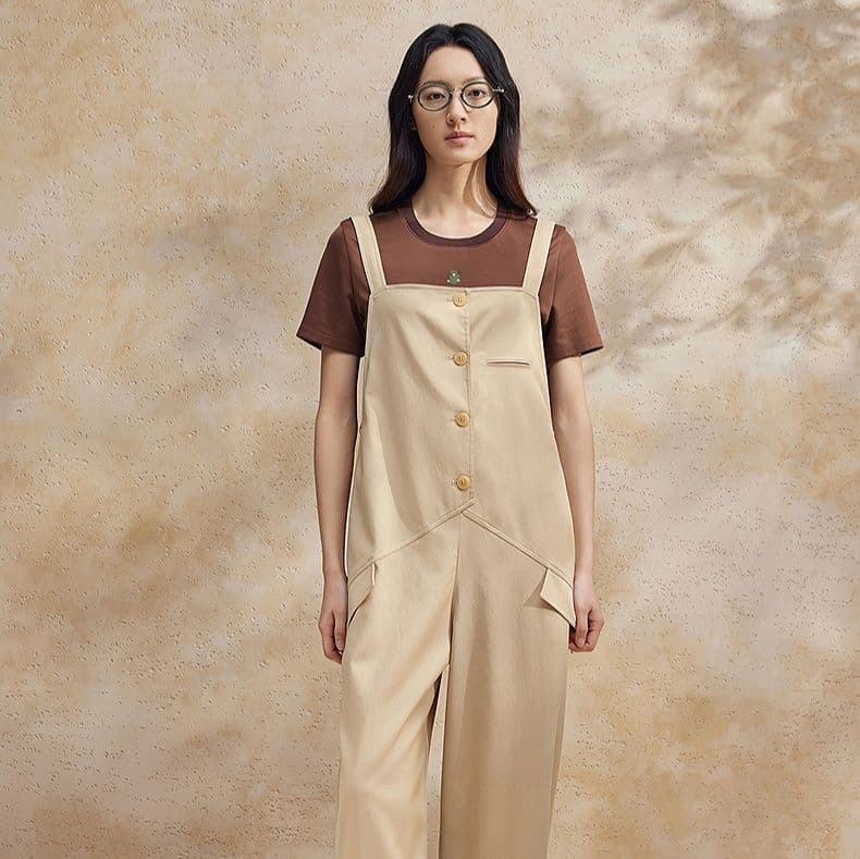 サロペットパンツ サロペット ゆったりシルエットオーバーオールパンツ