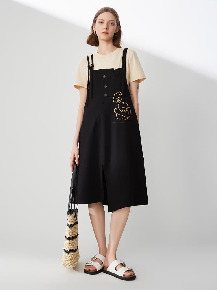 サロペット アート刺繍サロペットワンピース