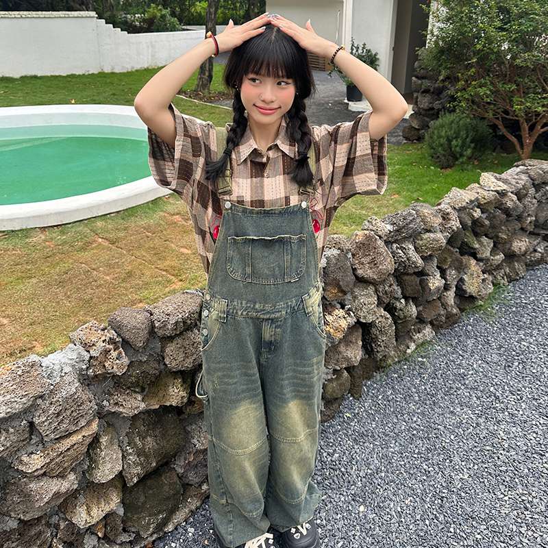 サロペット ヴィンテージ風デニムオーバーオール