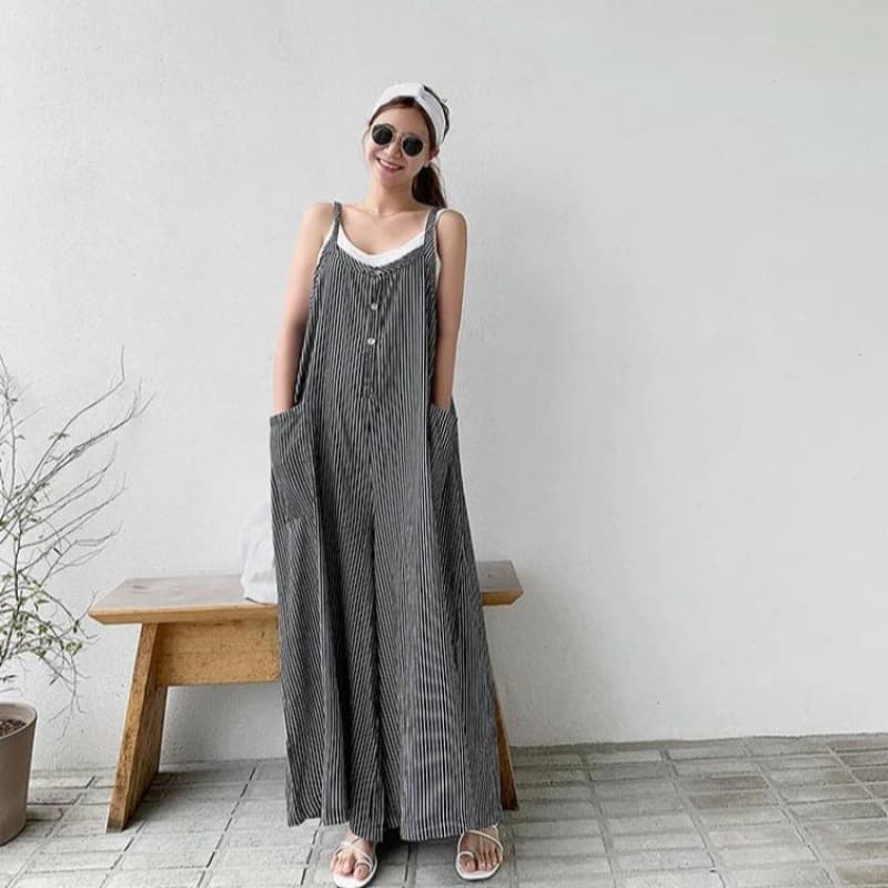 ゆったりサロペット レディース きれいめ ワイドパンツ 春夏秋冬