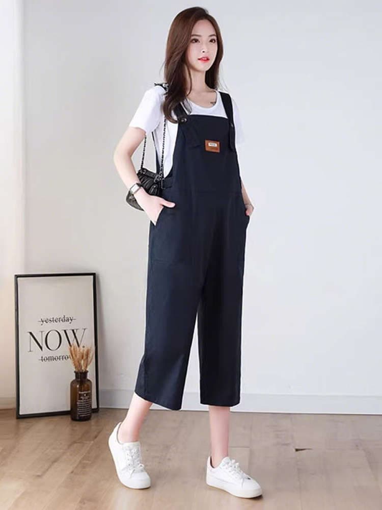 サロペット シンプル七分丈サロペットワンピース