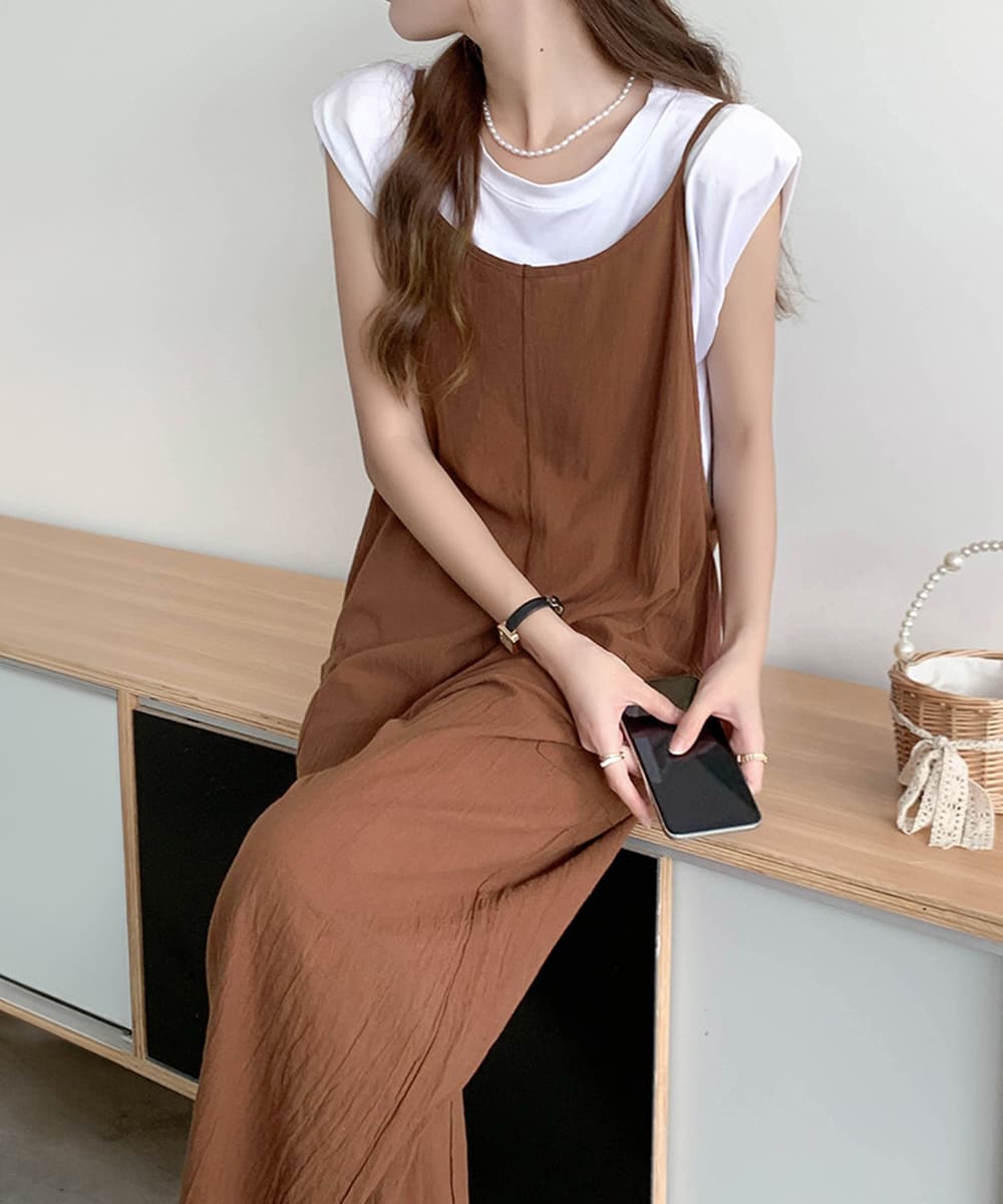 ワイドシルエット サロペットパンツ 韓国風