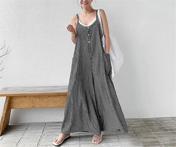 ゆったりサロペット レディース きれいめ ワイドパンツ 春夏秋冬