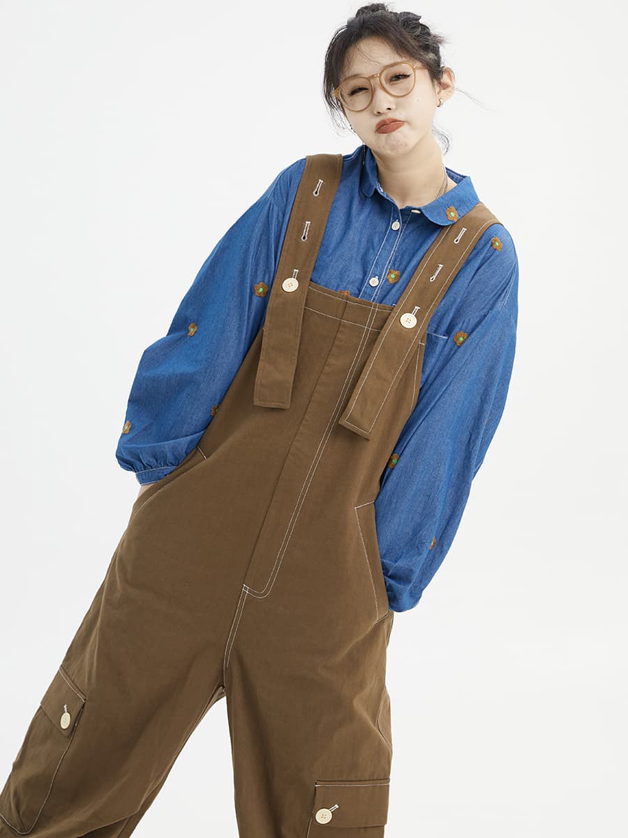 サロペットパンツ 実用性とぬくもりの職人風サロペット