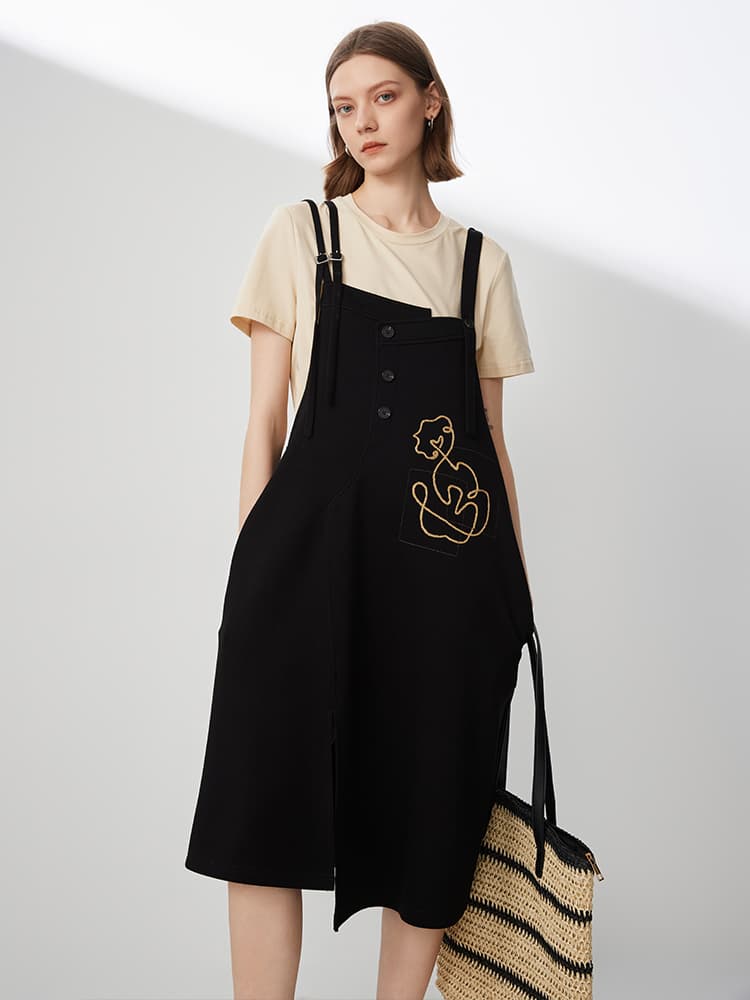サロペット アート刺繍サロペットワンピース