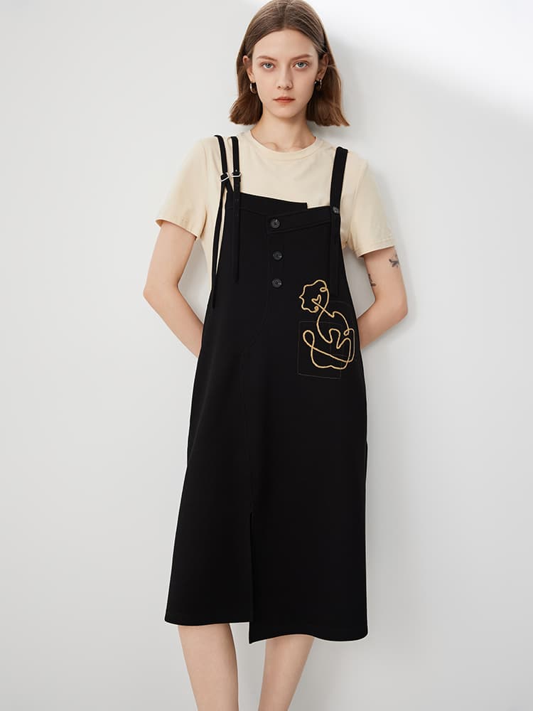 サロペット アート刺繍サロペットワンピース