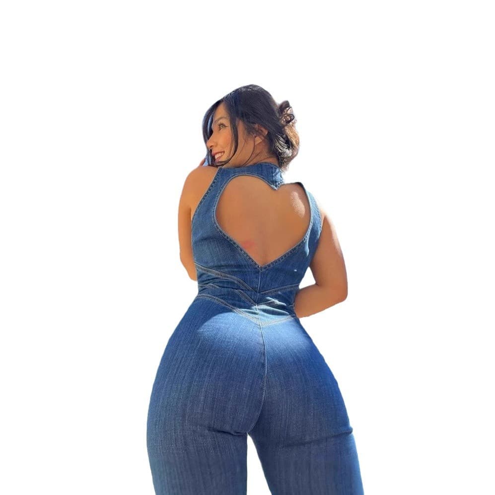 フロントジップデニムサロペット
