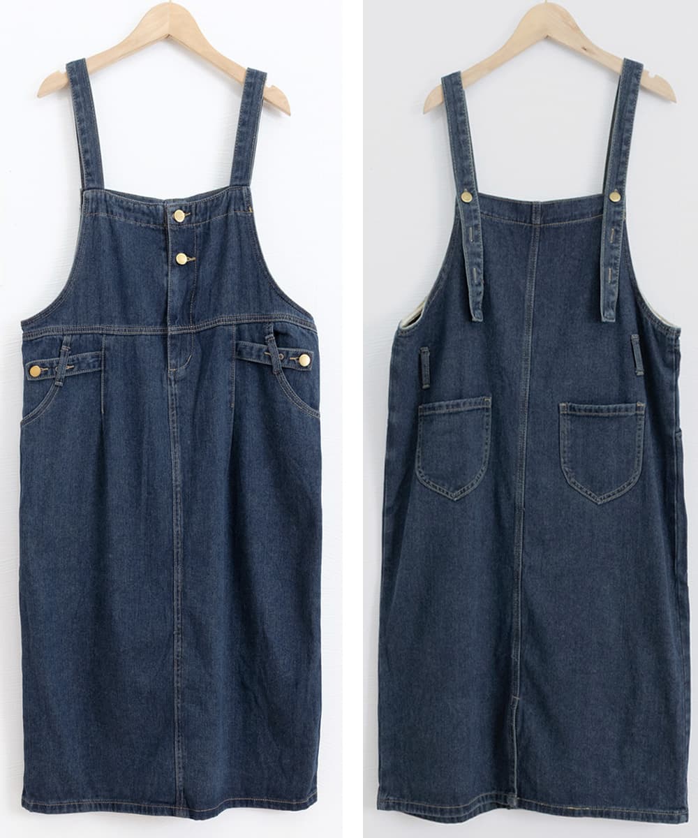 サロペット デニムワンピース 体型カバー ゆったりシルエット