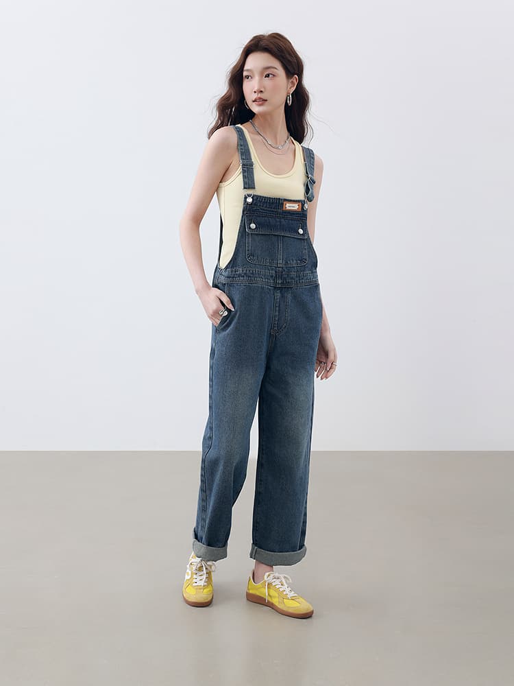 サロペットパンツ ゆったりシルエットのデニムサロペット