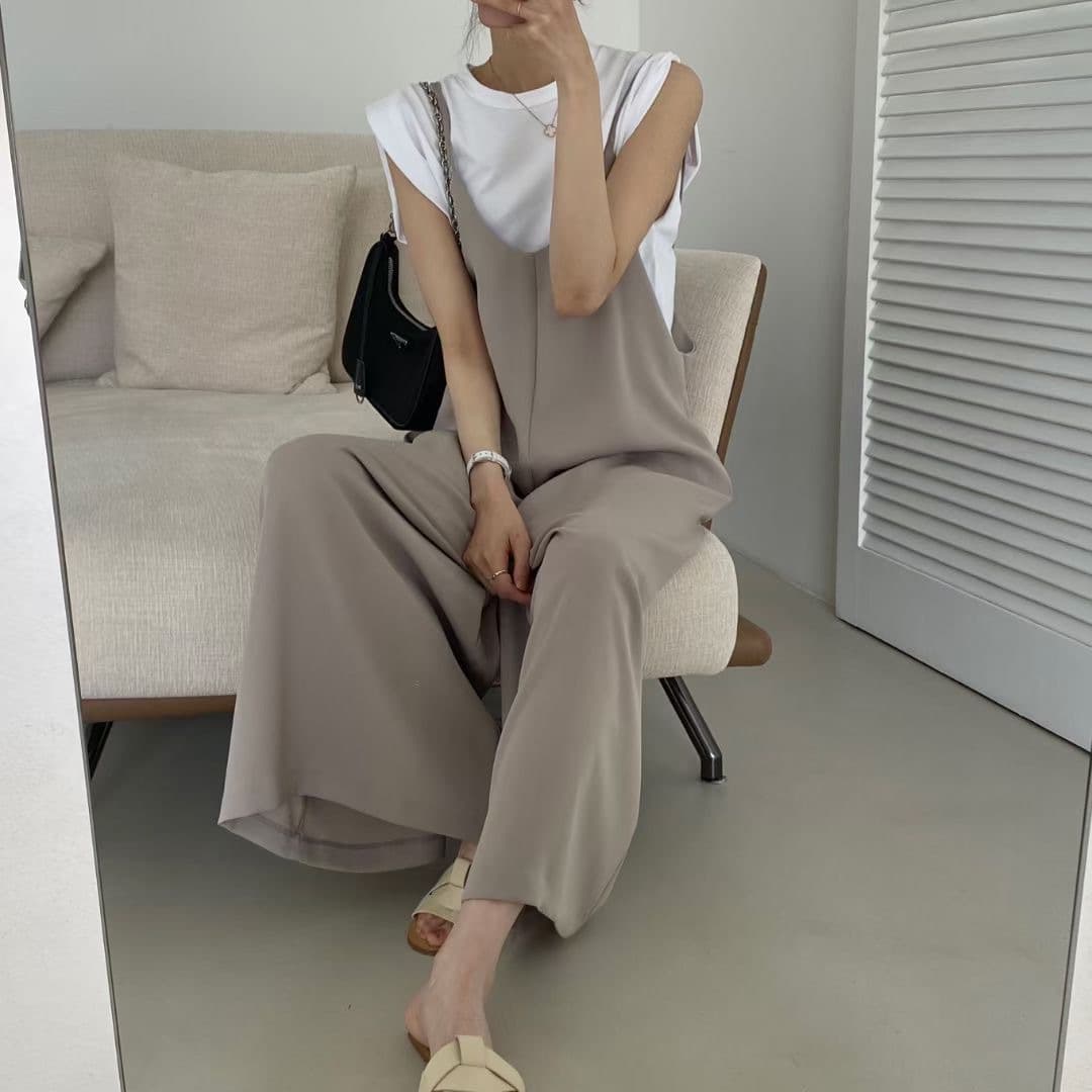 サロペット ワイドパンツ 体型カバー 上品 大人可愛い オールインワン