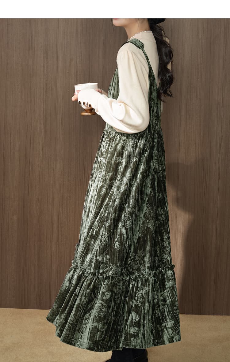 クラシカル花柄ベロア サロペットワンピース