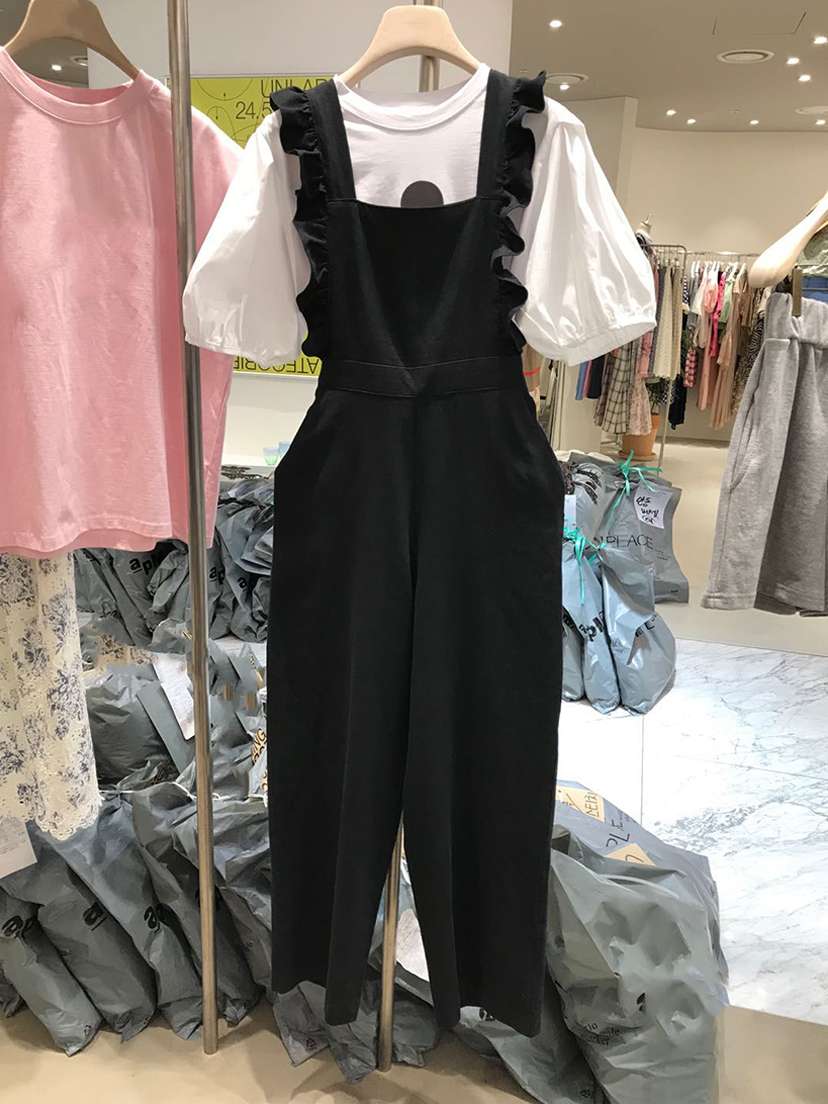 サロペット フリル肩紐付きオールインワン