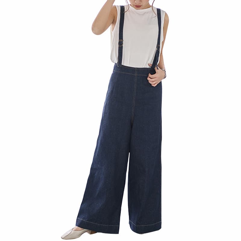 ゆったりワイドサロペットパンツ オールインワン おしゃれ着痩せ3色展開