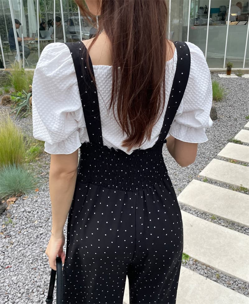 韓国風ドット柄サロペット ワイドパンツ