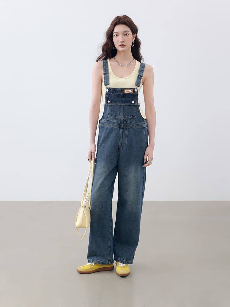 サロペットパンツ ゆったりシルエットのデニムサロペット