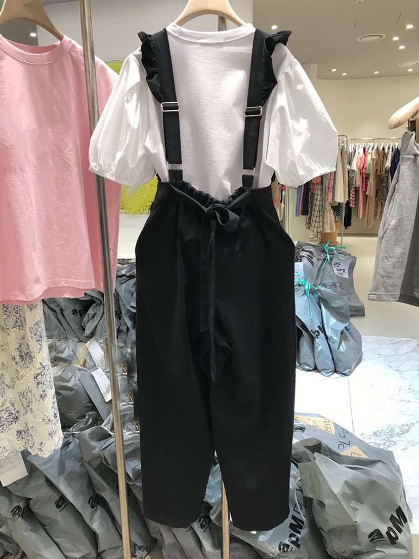サロペット フリル肩紐付きオールインワン