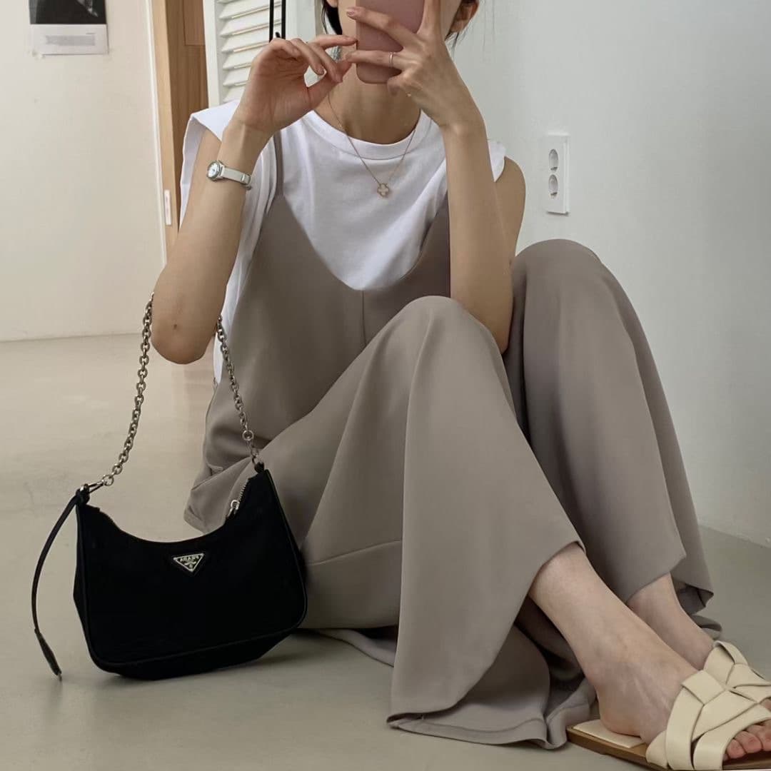 サロペット ワイドパンツ 体型カバー 上品 大人可愛い オールインワン
