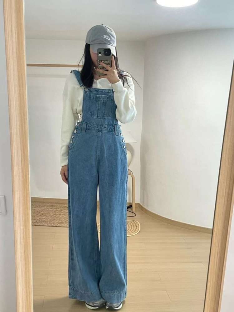 ゆったりワイドシルエット デニムサロペット