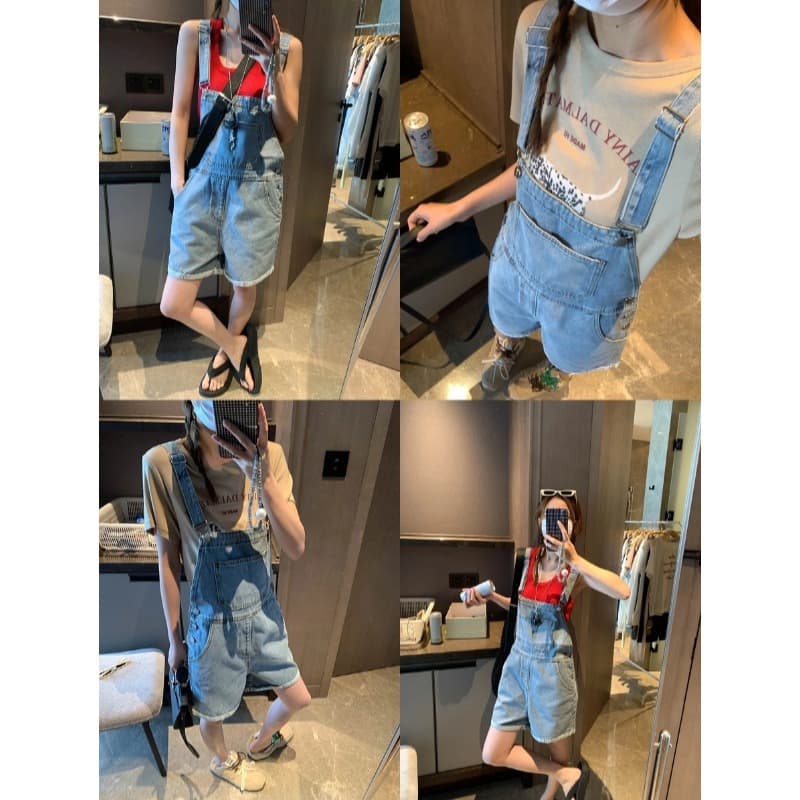 サロペット 爽やか夏のゆったりショートサロペット
