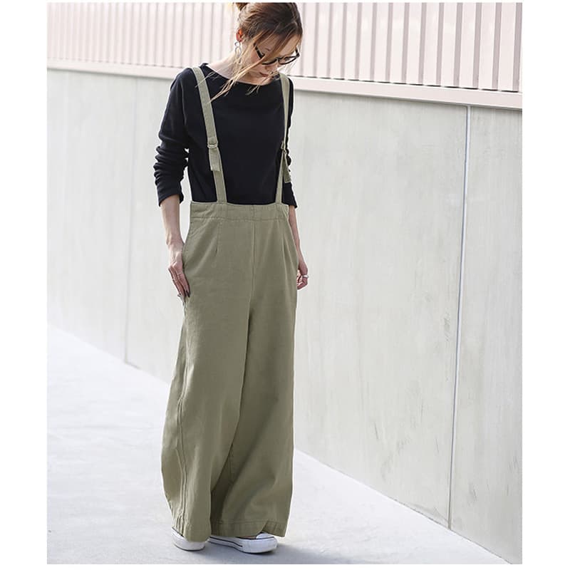 ゆったりワイドサロペットパンツ オールインワン おしゃれ着痩せ3色展開