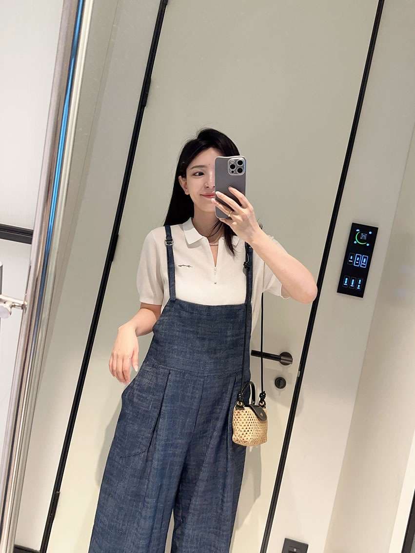 ゆったりシルエット デニム風サロペット