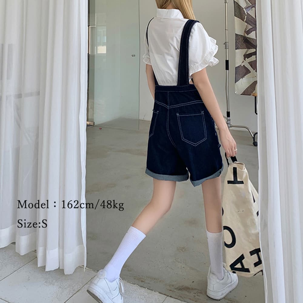 デニムサロペット レディース ショートパンツ カジュアル