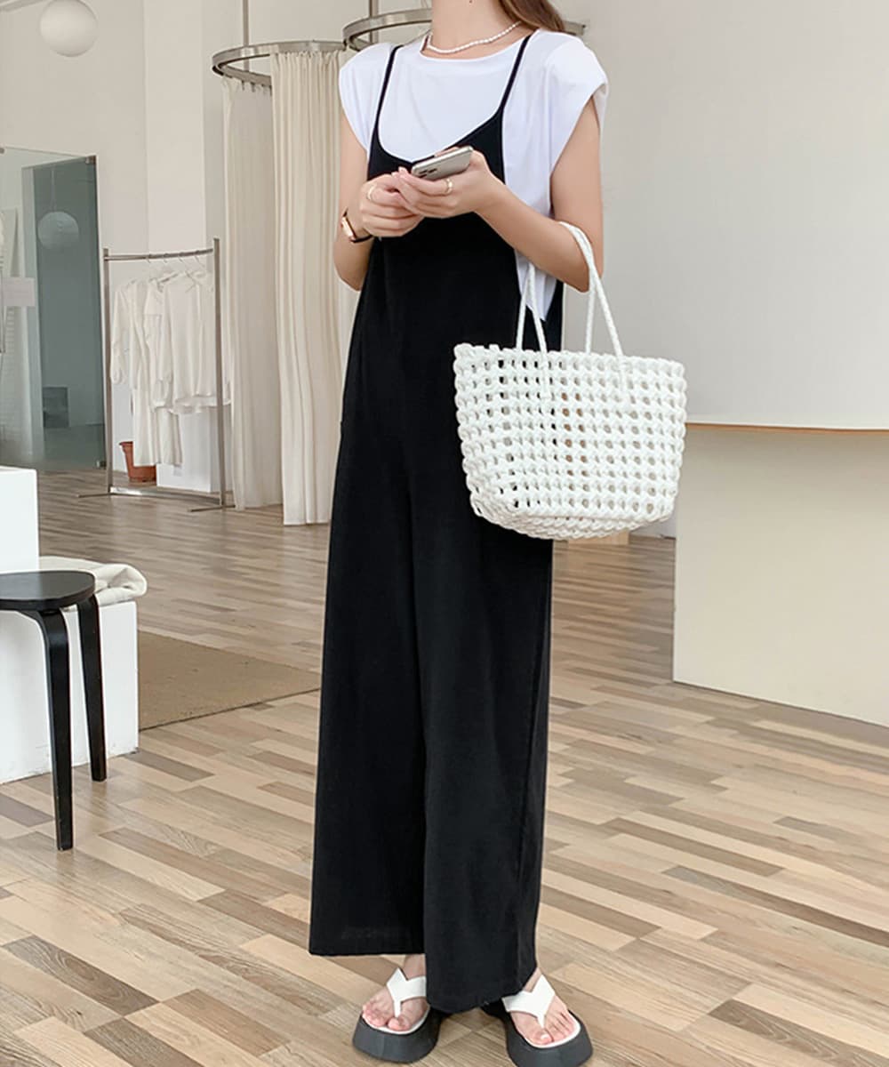 ワイドシルエット サロペットパンツ 韓国風