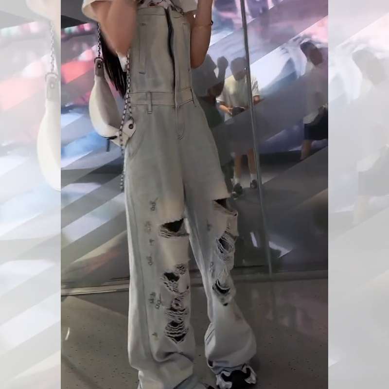 ダメージ加工ワイドサロペット