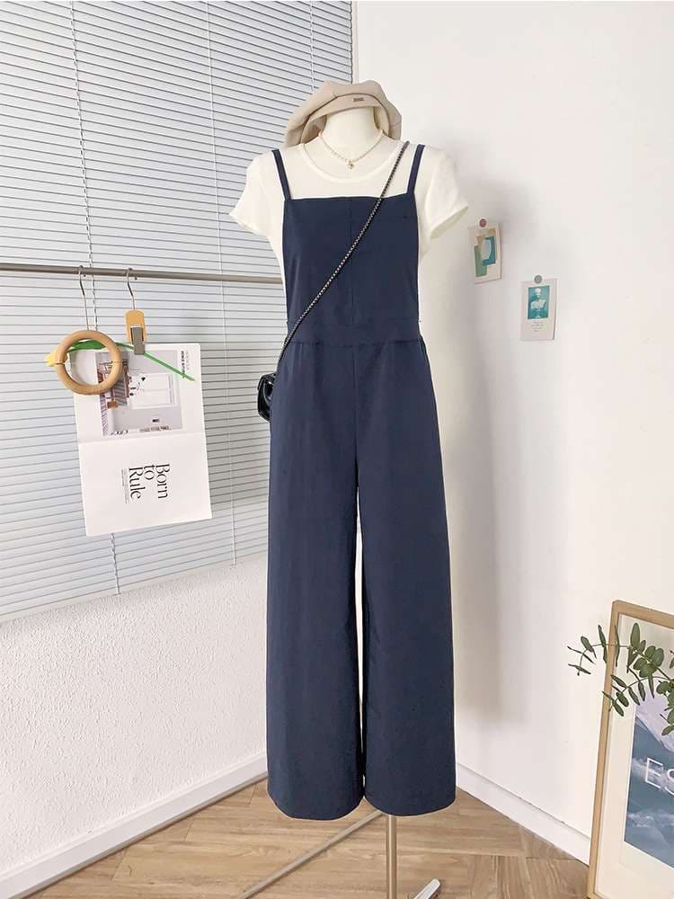 シンプルエレガント リネンサロペット