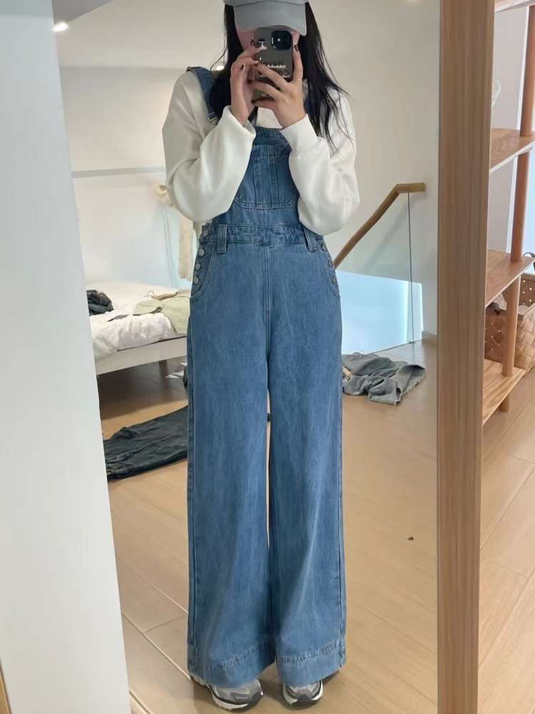ゆったりワイドシルエット デニムサロペット