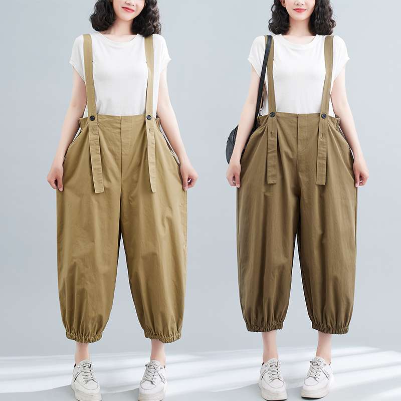 レトロ風ゆったりサロペットパンツ