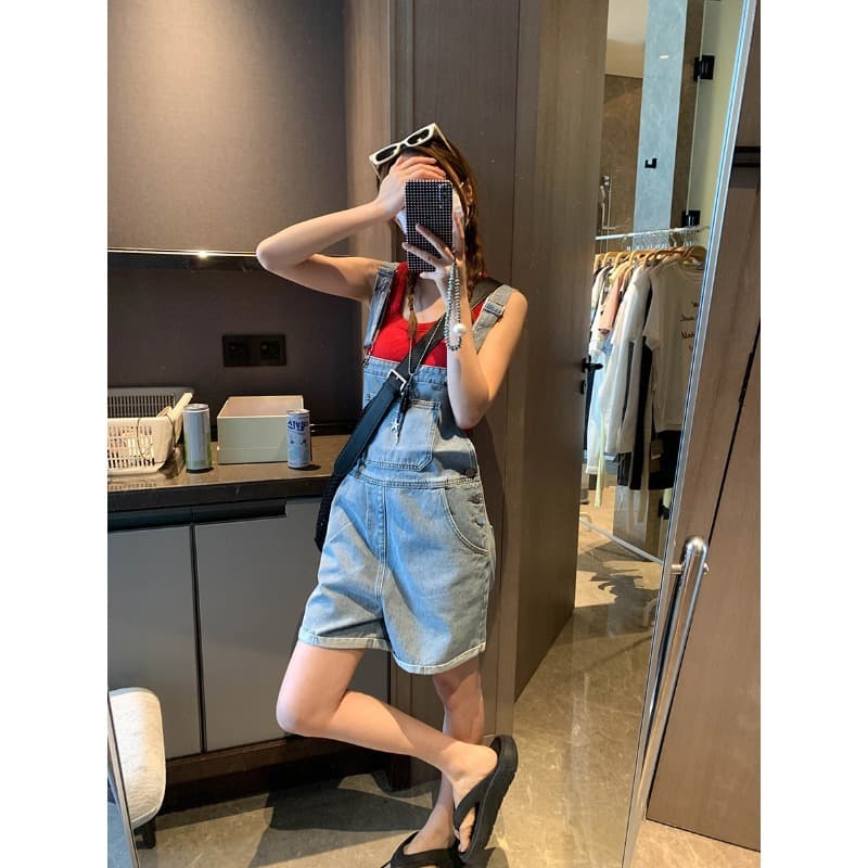 サロペット 爽やか夏のゆったりショートサロペット