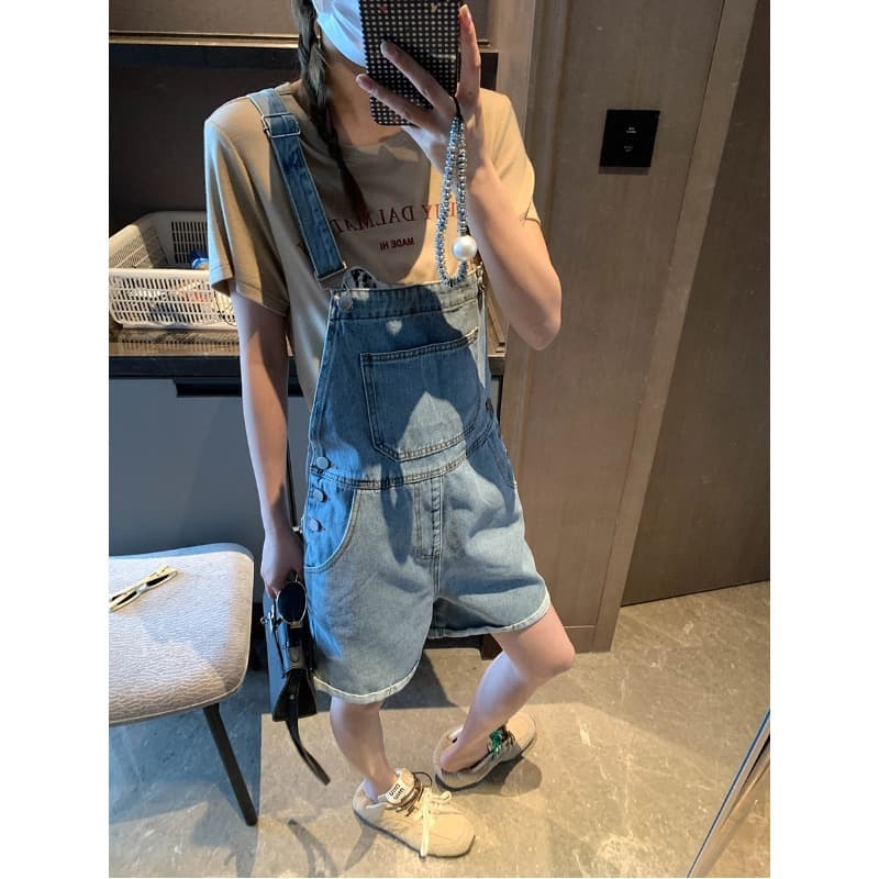 サロペット 爽やか夏のゆったりショートサロペット